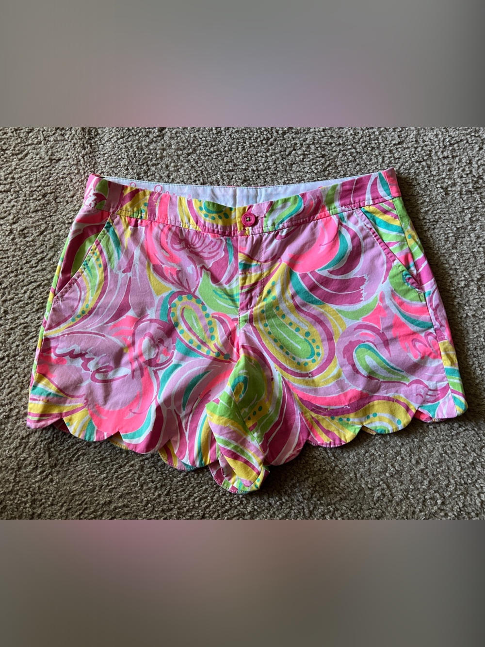 Lilly Pulitzer The Buttercup Pink Multi Scallop-Hem Printed Shorts Sz 8